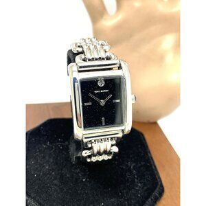 Tory Burch Womens Watch TBW1072 Eleanor Quartz Black Dial Silver Steel Tank 25mm